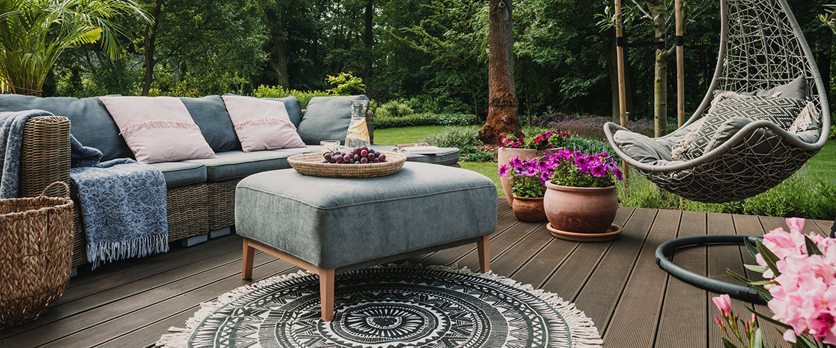 Garden patio decorated.
