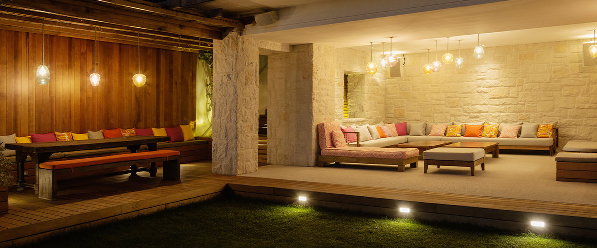 Pendant lighting in backyard