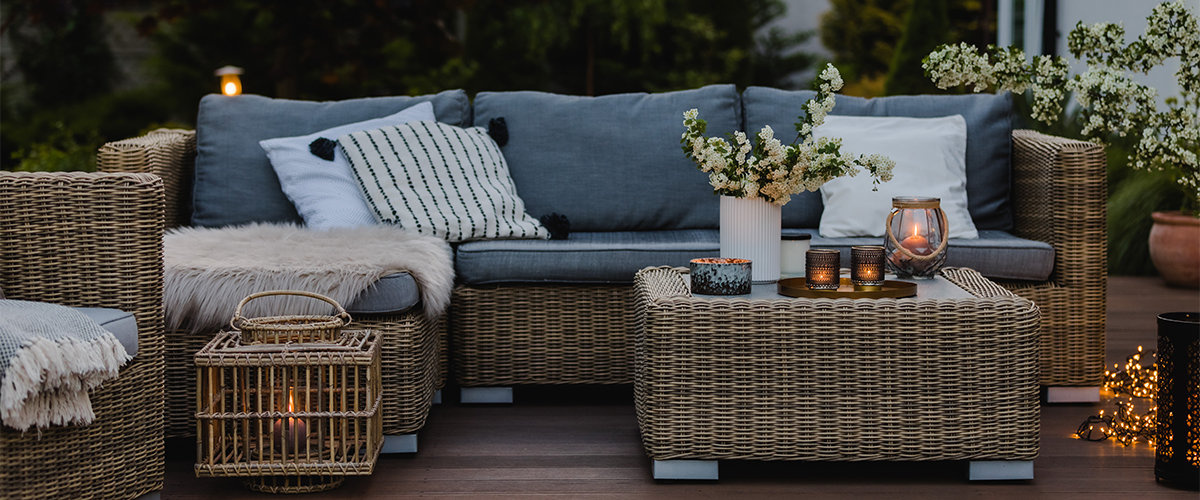 Patio furniture on side yard porch