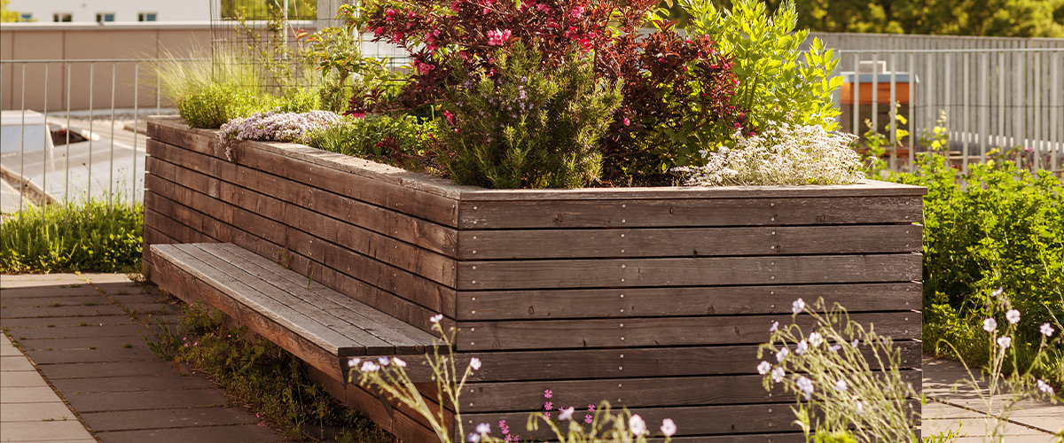 Raised flower bed on apartment roof
