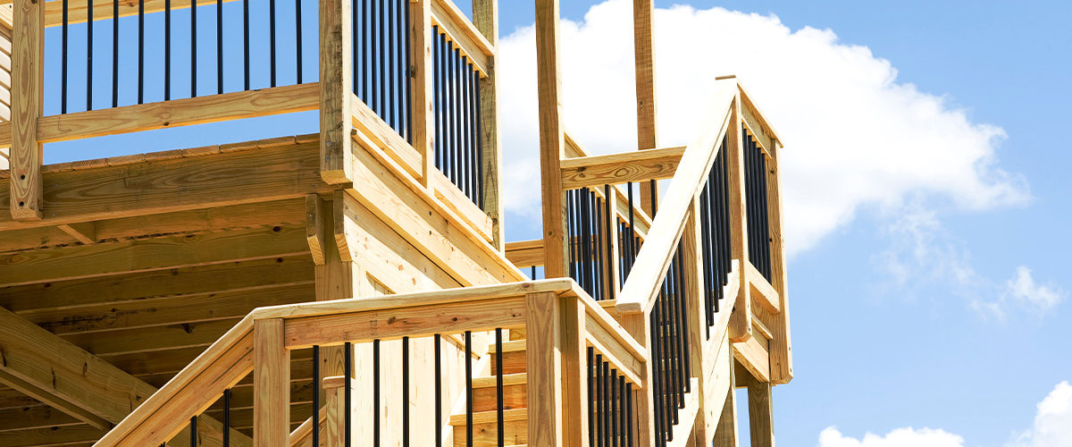 Wood deck staircase and landing