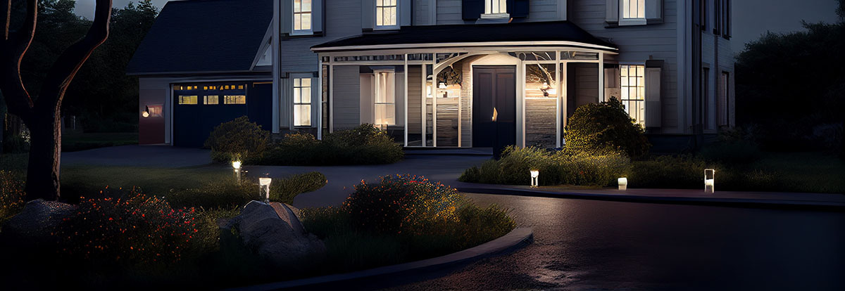 lights in a front yard at night